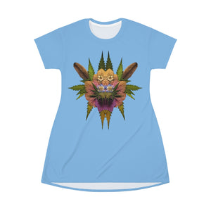 Bryar Rabbit (Sky) All Over Print T-Shirt Dress (Logo)