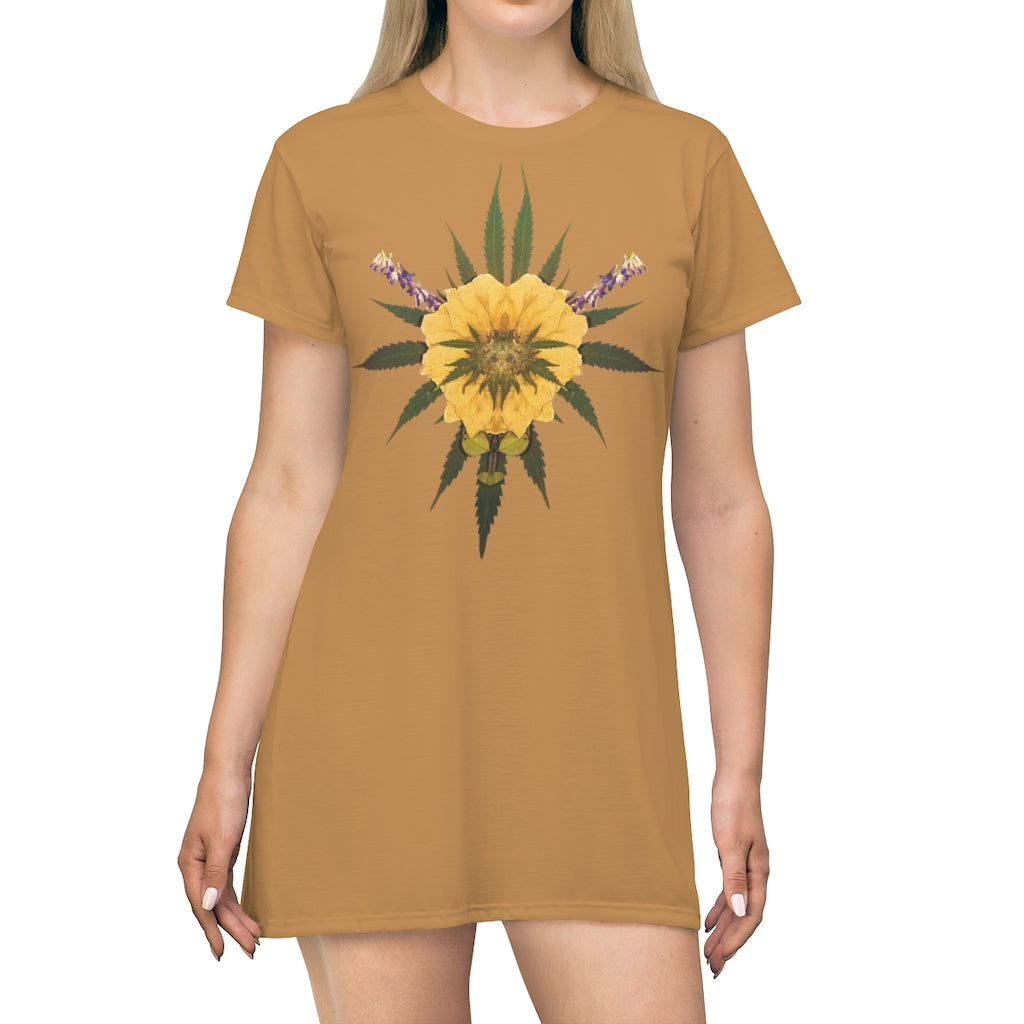 Blossom (Natural) All Over Print T-Shirt Dress (Logo)