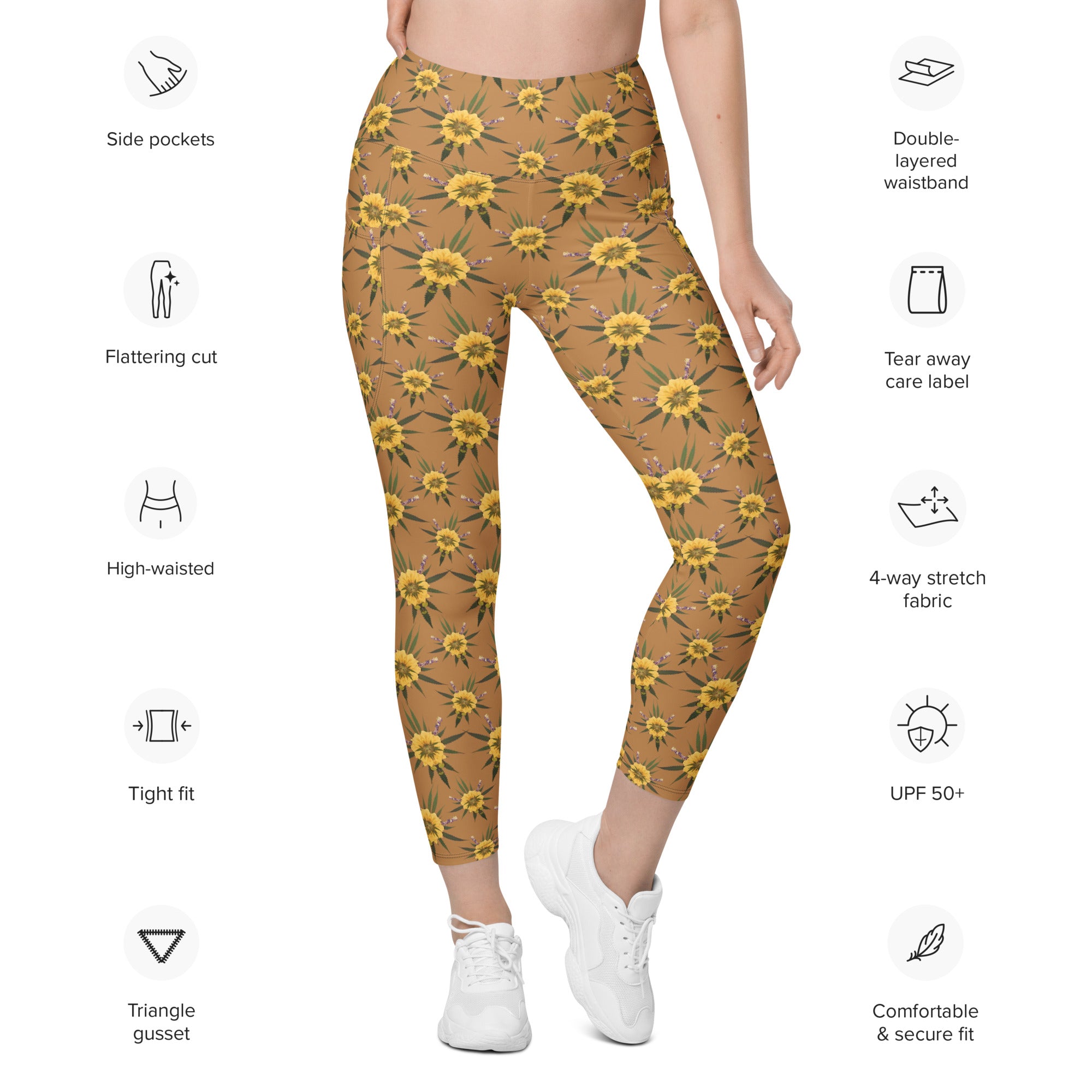 Blossom Playful (Natural) AOP Leggings with pockets
