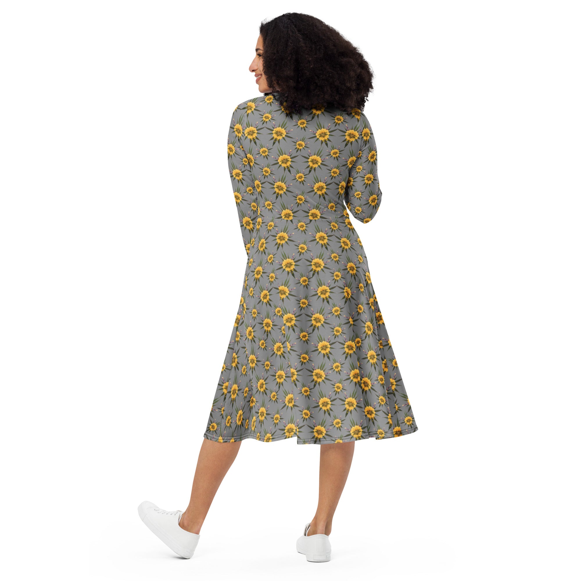 Blossom Playful (Greytful) All-over print long sleeve midi dress