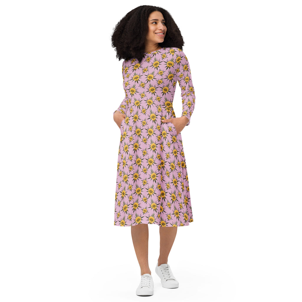 Blossom Playful (Princess) All-over print long sleeve midi dress