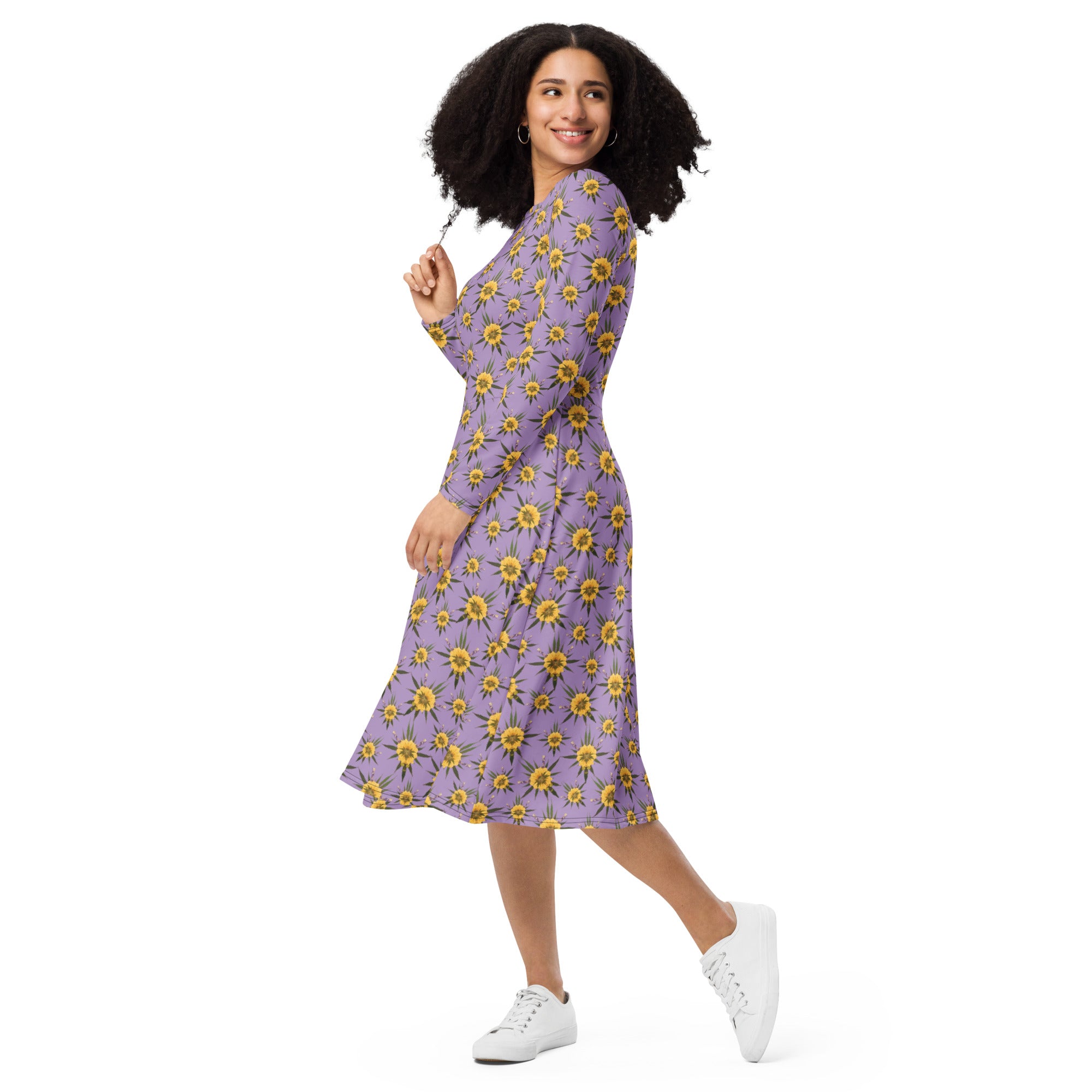 Blossom Playful (Purps) All-over print long sleeve midi dress