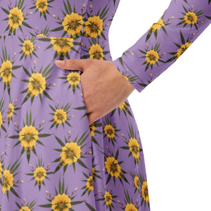 Blossom Playful (Purps) All-over print long sleeve midi dress