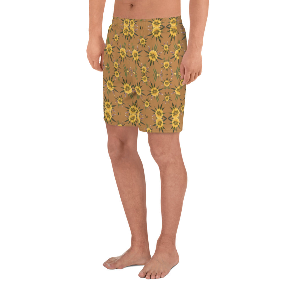 Blossom Playful Glitch (Natural) AOP Men's Athletic Long Shorts