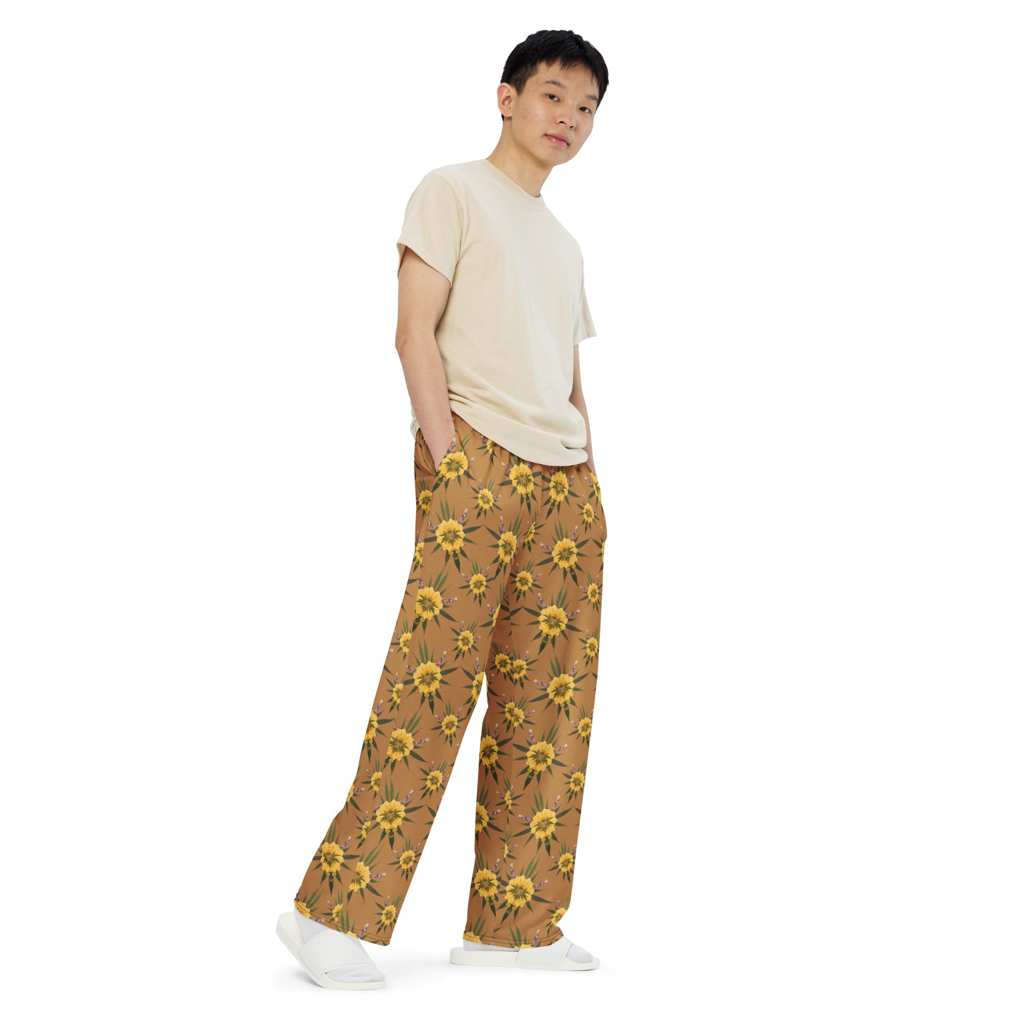 Blossom Playful (Natural) All-over print unisex wide-leg pants